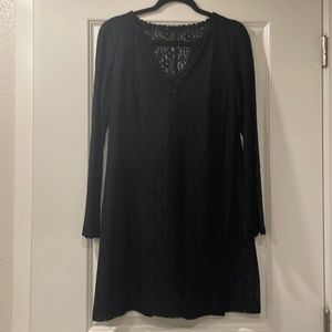 TRINA TURK Black Eyelet Lace Overlay Bell Sleeve SZ 8 Cocktail Party Dress